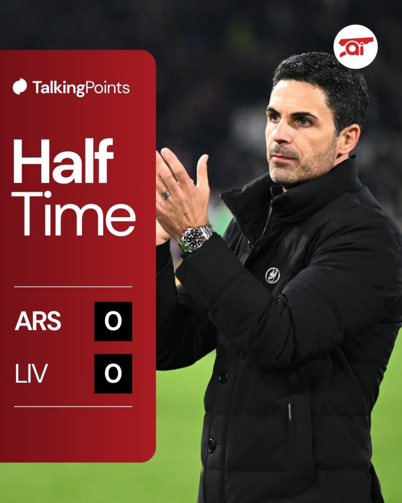 Arsenal vs Liverpool half-time graphic