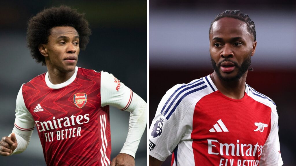 Split image of (L) Willian and (R) Raheem Sterling during Arsenal games