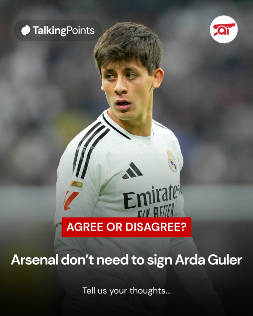A graphic asking Arsenal fans if they would like Arda Guler to sign.