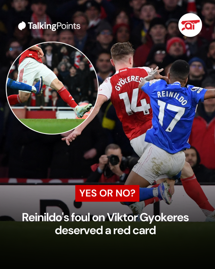 A graphic showing Reinildo's foul on Viktor Gyokeres.