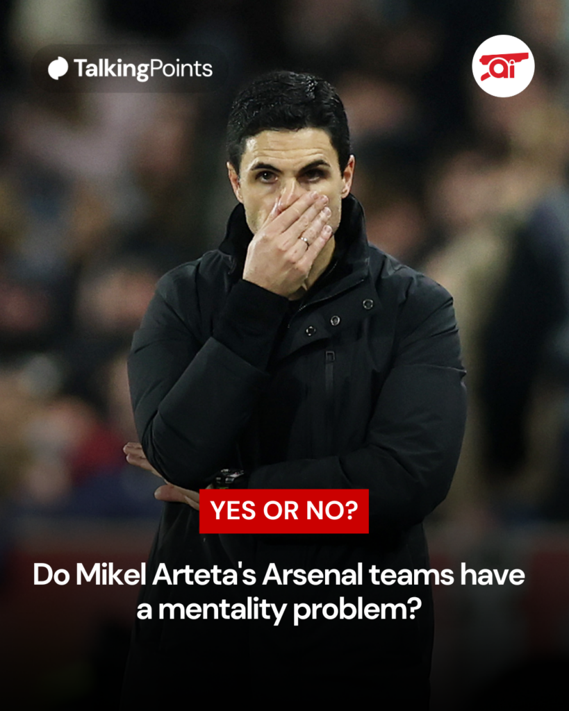 A graphic asking Arsenal fans if Mikel Arteta's teams have a mentality problem.