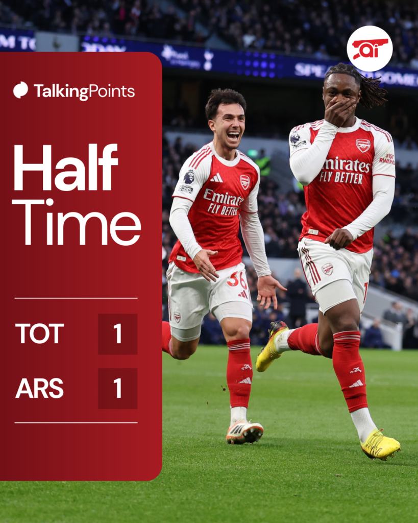 A graphic of the half-time score between Arsenal and Tottenham.
