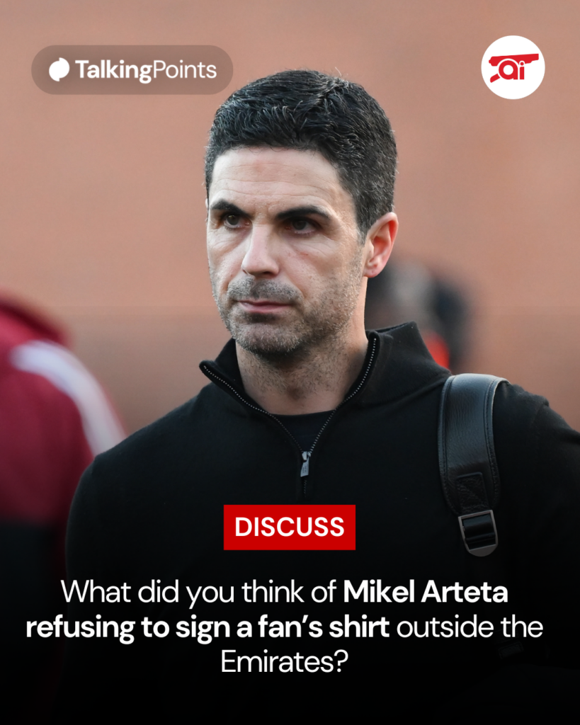 A graphic asking Arsenal fans what they thought of the footage that showed Mikel Arteta refusing to sign a fan's shirt.