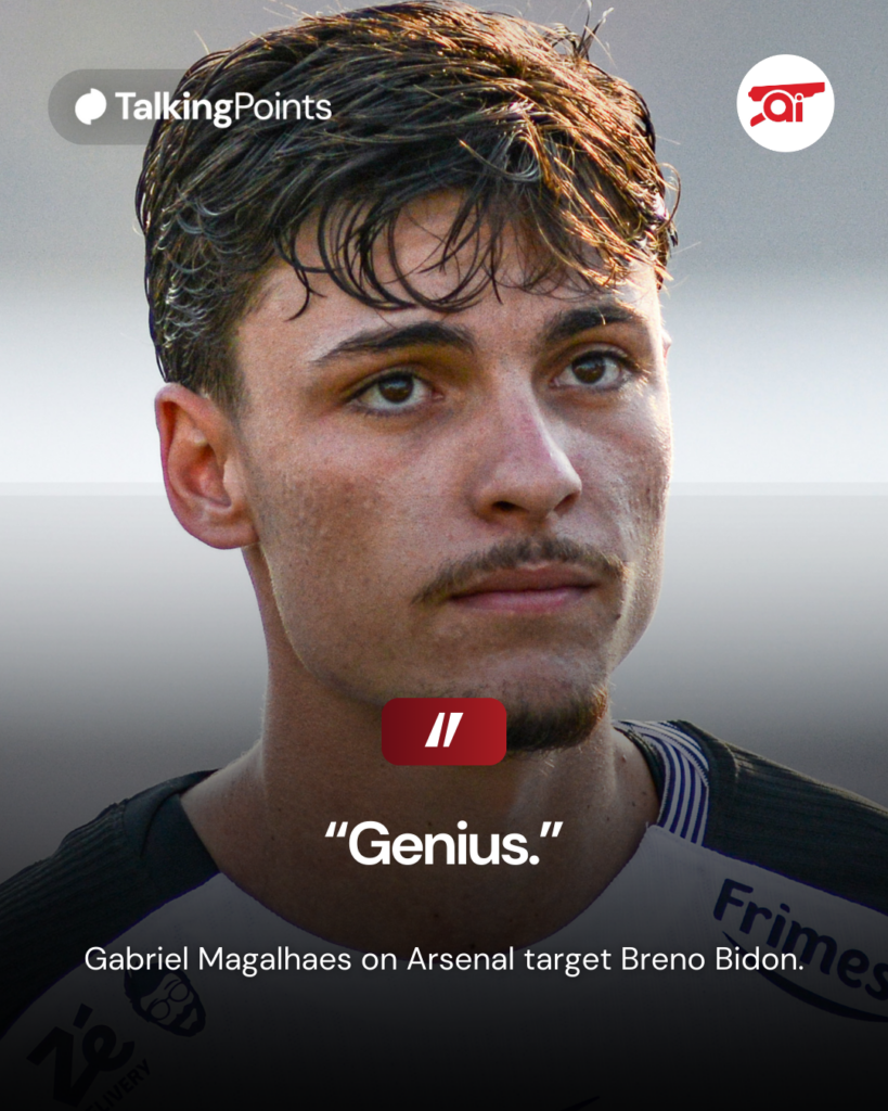 A graphic to show what Arsenal defender Gabriel Magalhaes thinks of transfer target Breno Bidon.