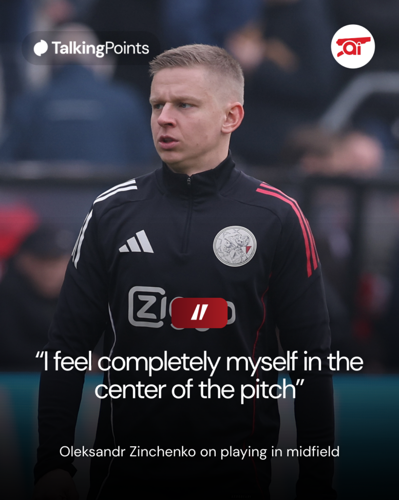 A graphic displaying Oleksandr Zinchenko's comments about playing in midfield.