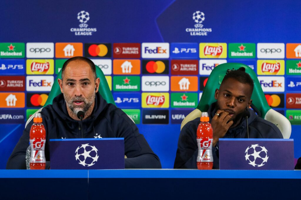 Igor Tudor and Nuno Tavares in a press conference ahead of a Marseille game