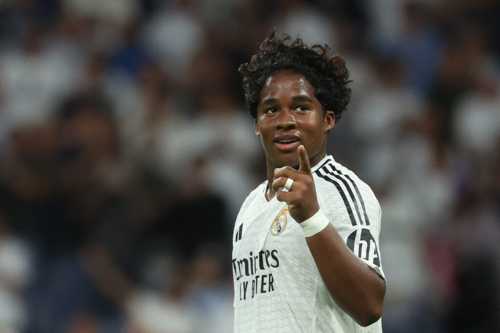 Endrick celebrates during a Real Madrid game