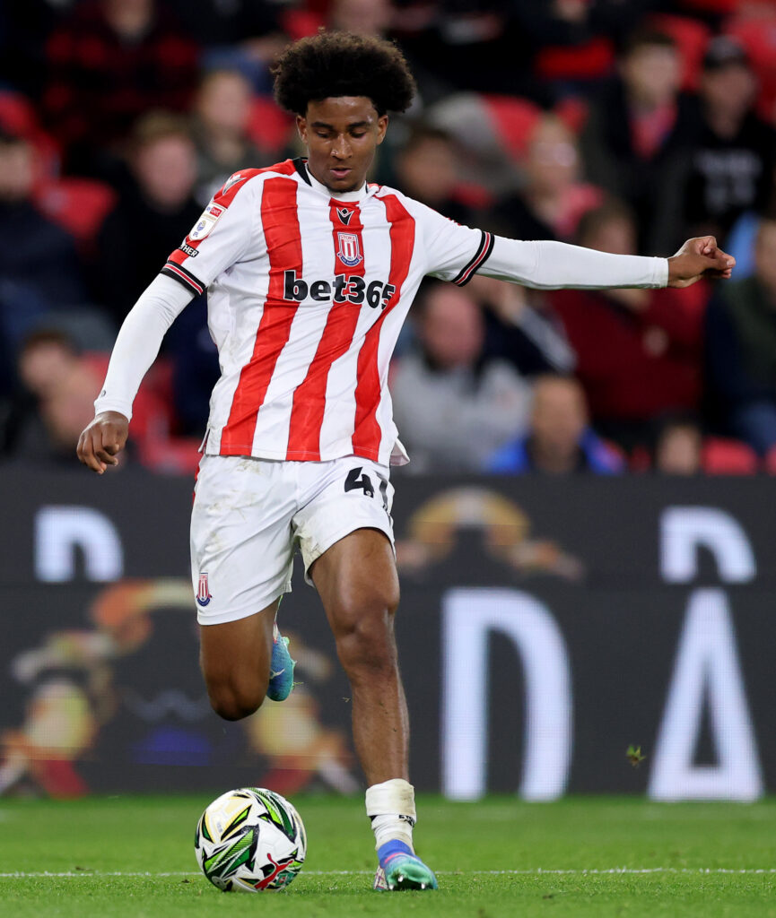 Jaden Dizon in action for Stoke City in the Carabao Cup