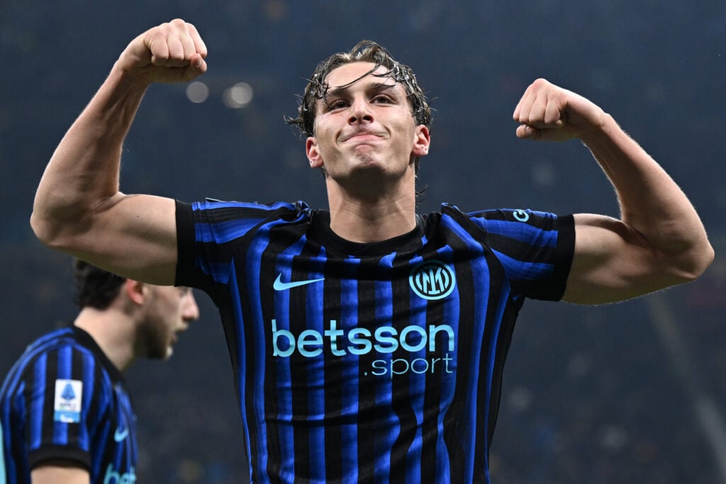 Pio Esposito celebrates after scoring for Inter Milan