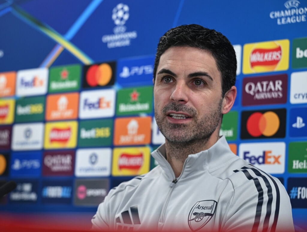 Mikel Arteta speaking during a Press Conference before an Arsenal game in the Champions League