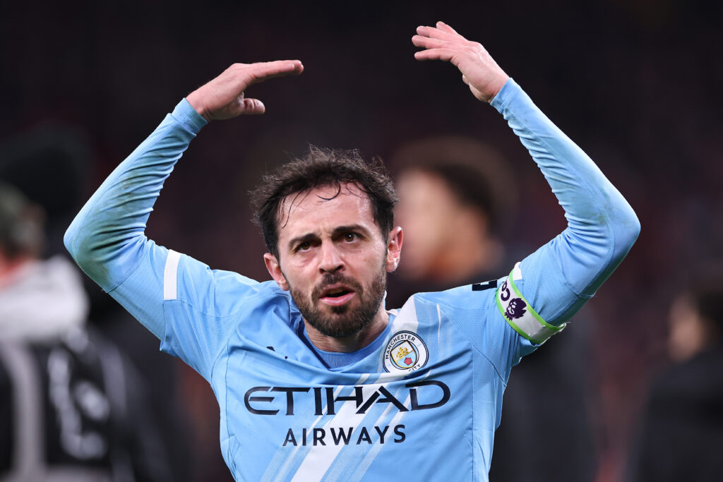 Bernardo Silva celebrates after scoring for Manchester City