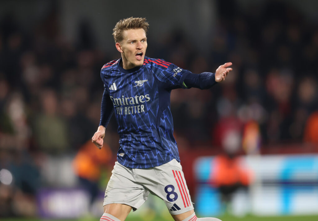 Martin Odegaard reacts during Brentford vs Arsenal