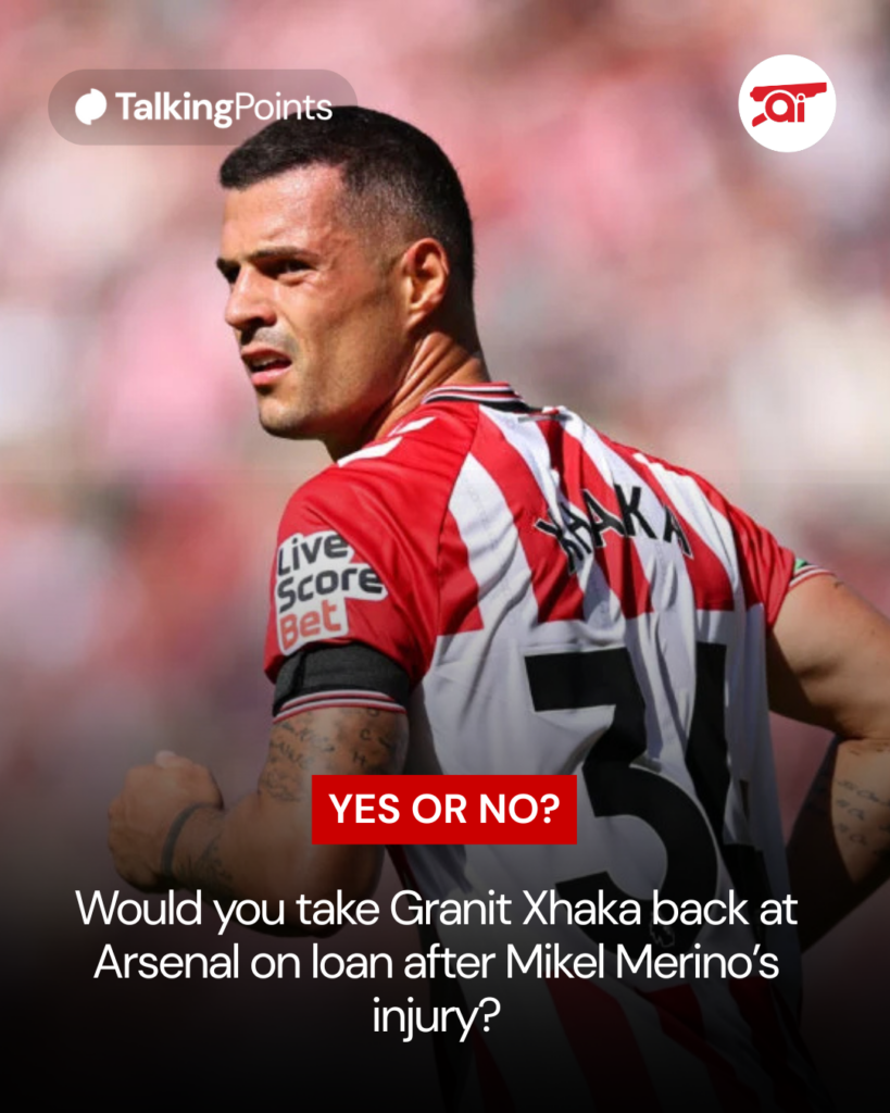 Image of Granit Xhaka in action for Sunderland, overlaid a question asking Arsenal fans if they would take him on loan