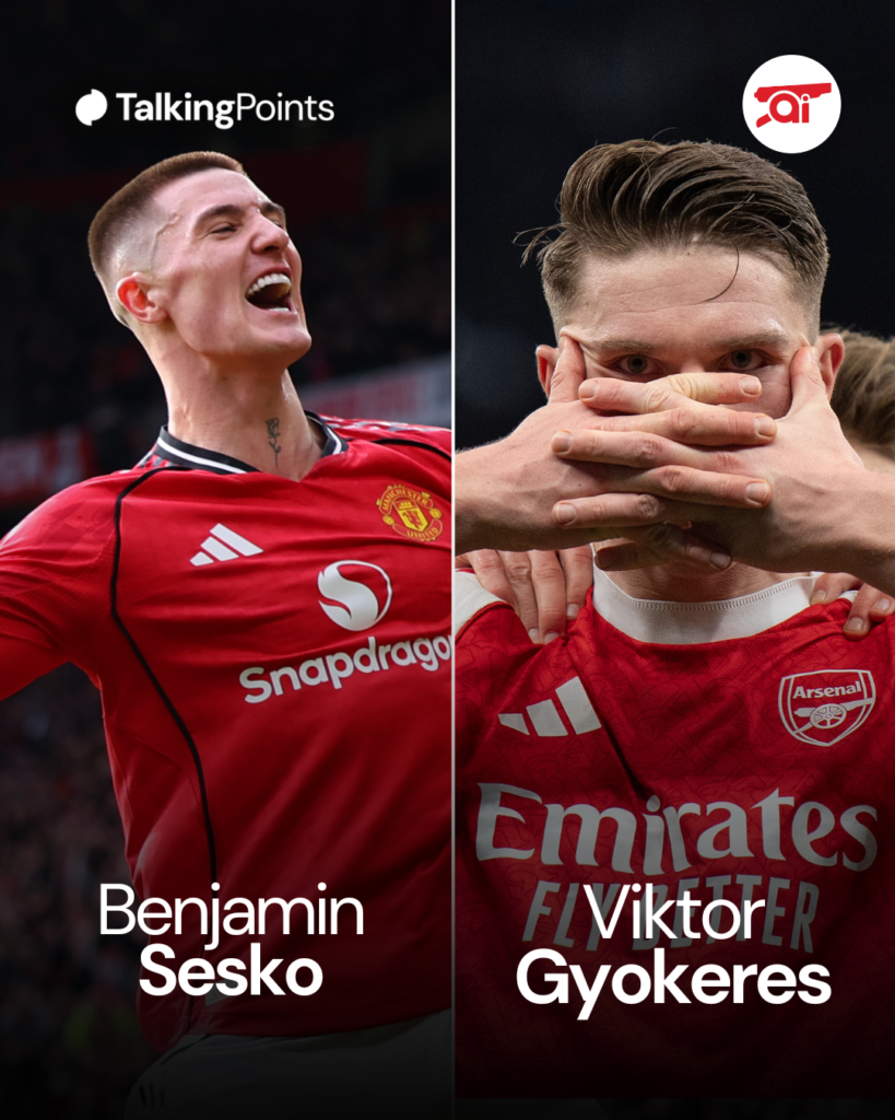 A split image graphic of Benjamin Sesko and Viktor Gyokeres.
