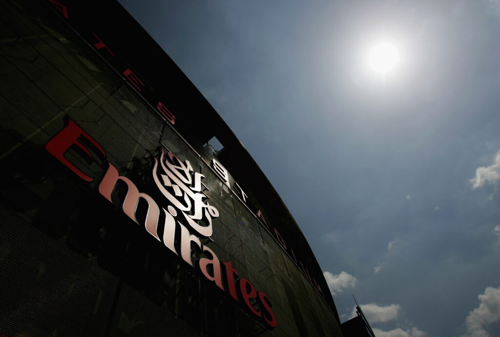 Arsenal Emirates Stadium general view, with sponsorship logo prominent