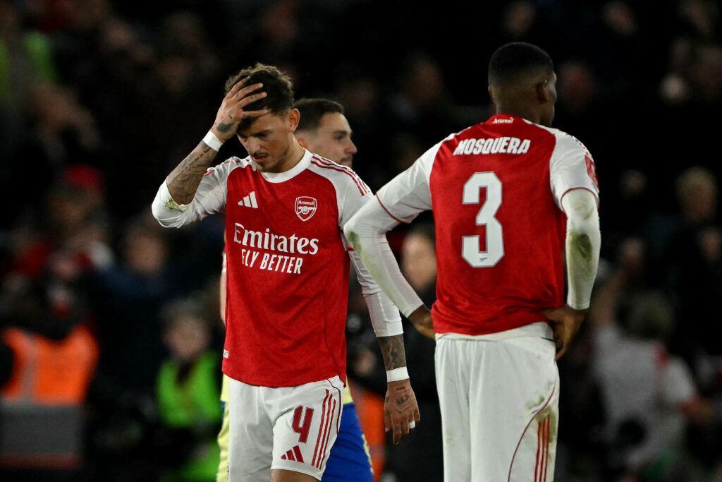 Ben White looking dejected during an Arsenal game