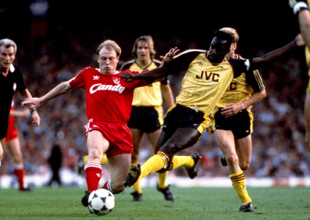 Michael Thomas just before scoring the goal that won Arsenal the Premier League title