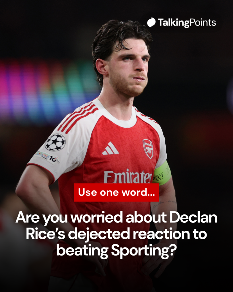 Declan Rice of Arsenal after the UEFA Champions League 2025/26 Quarter-Final Second Leg match between Arsenal FC and Sporting Clube de Portugal at Arsenal Stadium.