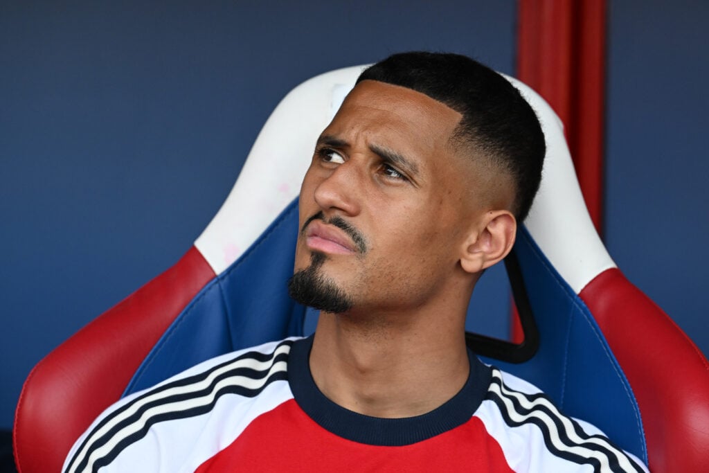 William Saliba of Arsenal looks on prior to the Premier League match between Crystal Palace and Arsenal at Selhurst Park.