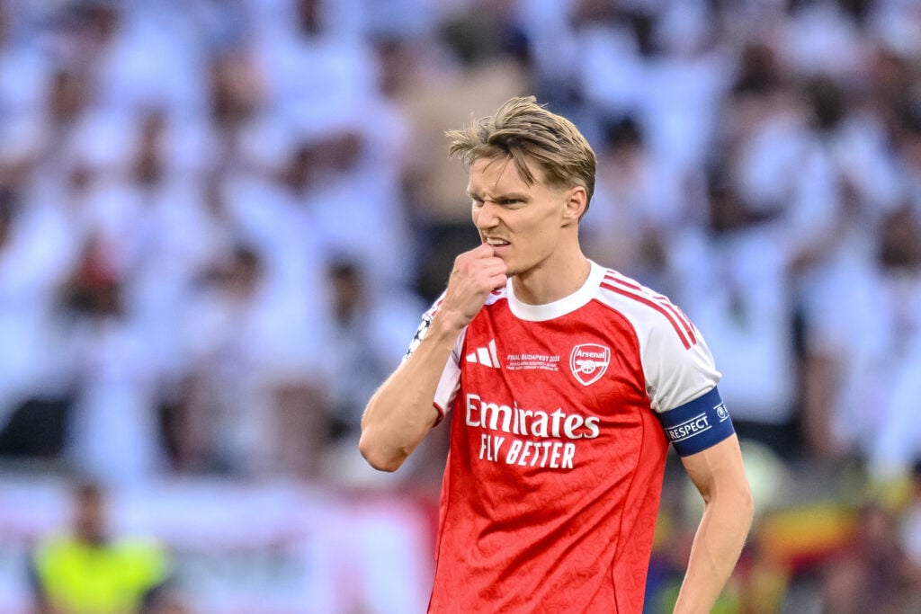 Martin Odegaard reacts during the Champions Legaue final between Arsenal and PSG