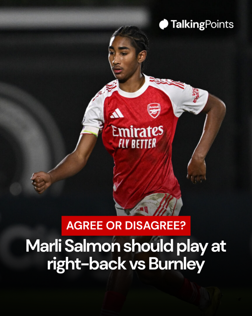Image of Marli Salmon playing for the Arsenal academy, overlaid a question for fans