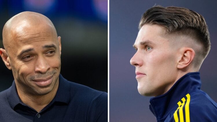Split image of Arsenal legend Thierry Henry and Viktor Gyokeres.