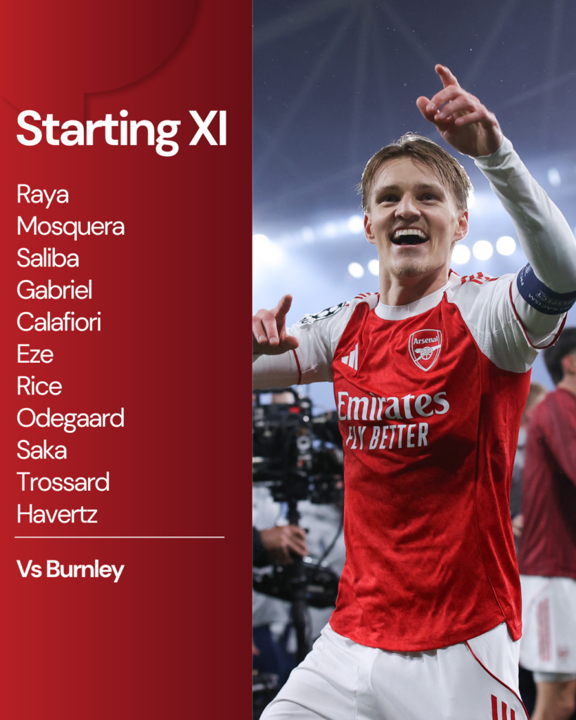 Arsenal starting XI vs Burnley