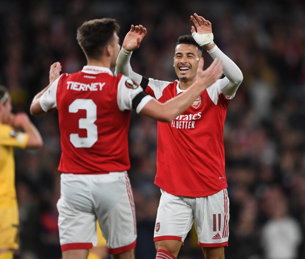 Arsenal duo Gabriel Martinelli and Kieran Tierney.