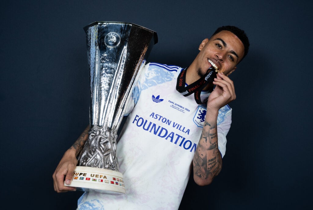 Morgan Rogers poses with the Europa League trophy