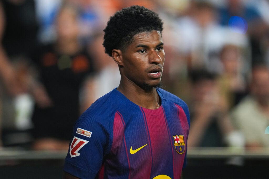 Marcus Rashford looking on during a Barcelona game