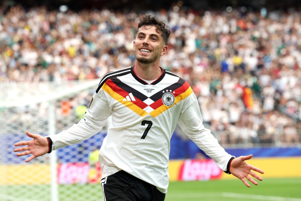 Kai Havertz celebrates after scoring for Germany
