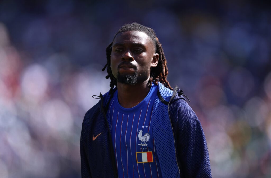 Manu Kone looking on during France's World Cup game