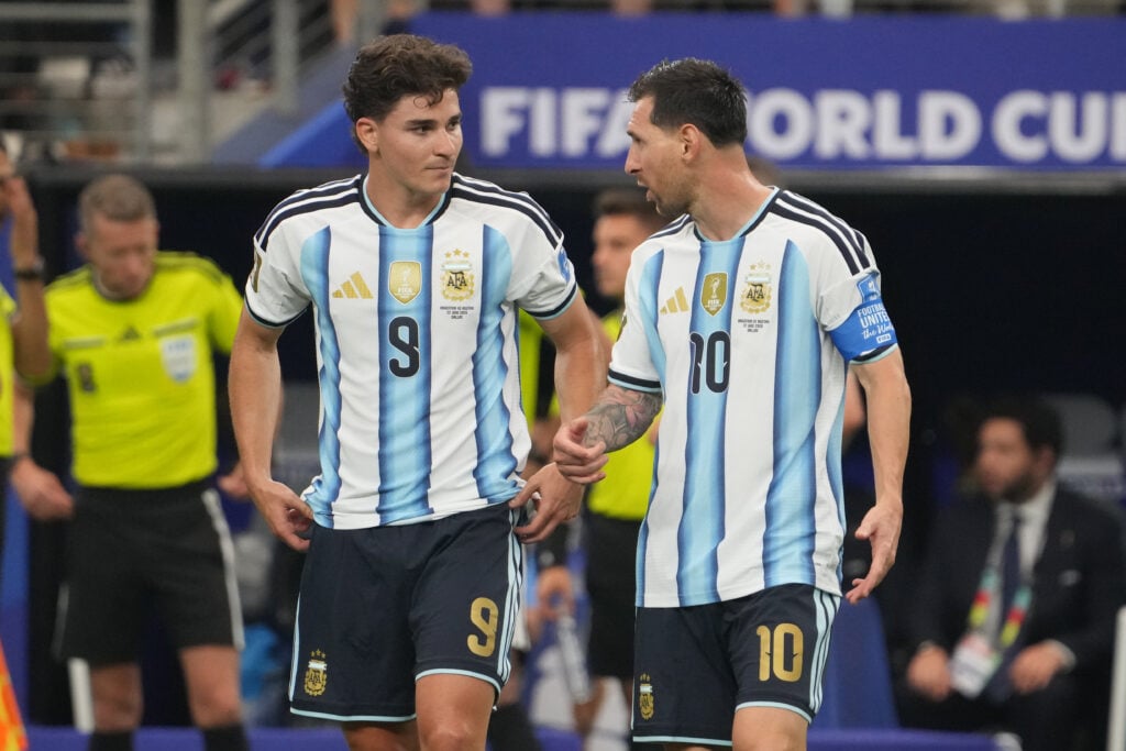 Argentina striker Julian Alvarez with Lionel Messi.