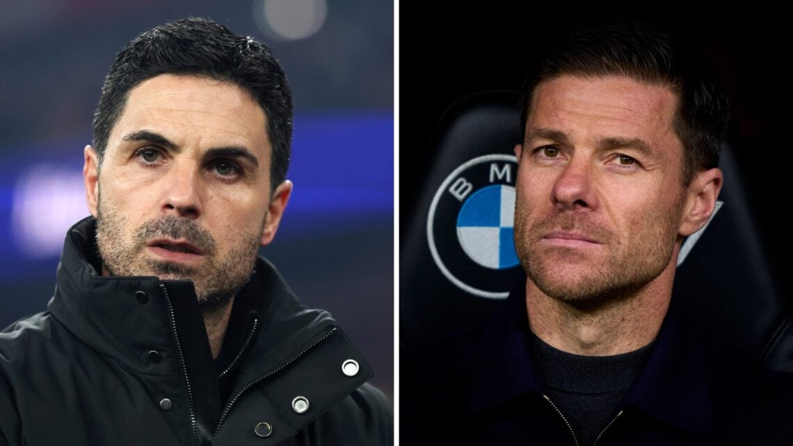 Split image of Arsenal manager Mikel Arteta and Chelsea boss Xabi Alonso.