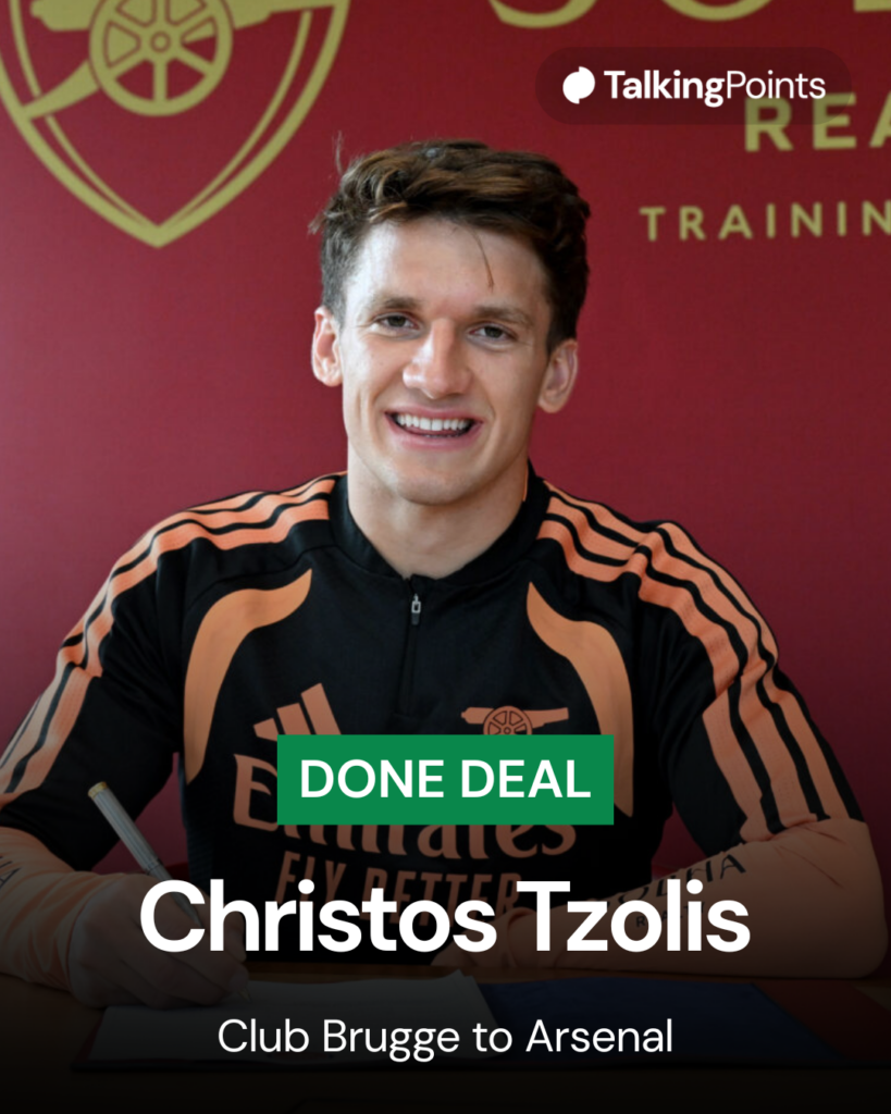 Image of Christos Tzolis signing his Arsenal contract after joining the club