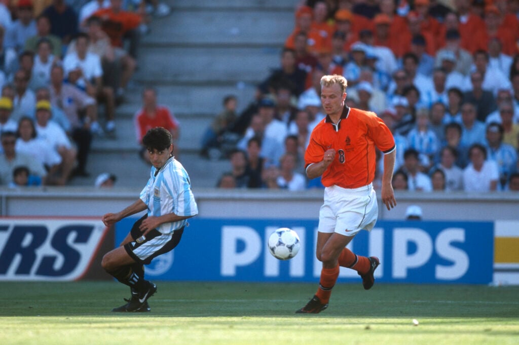 Dennis Bergkamp just before his stunning strike for the Netherlands vs Argentina